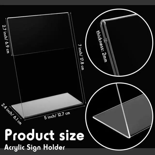 Alt view image 2 of 7 - 200 Pcs 5 x 7 Inch Acrylic Sign Holder Acrylic Picture Frames Plastic Picture Flyer Holder l Shaped Photo Frames Self Standing Desktop Table Signs for Office, Store, Restaurant, Vertical