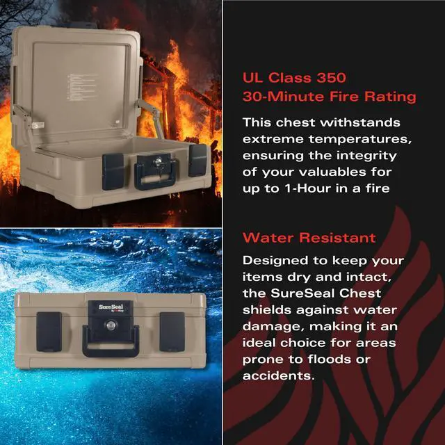 Alt view image 7 of 7 - SureSeal Fire Safe with Key Lock, Taupe | 1 Hour Fire Rated Safe - 100 Hour Water Resistant - Key Lock - Made in USA
