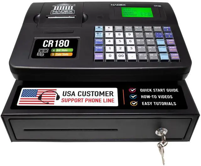 Main image of CR180 Electronic Cash Register, Steel Cash Drawer, Compact Design, Black