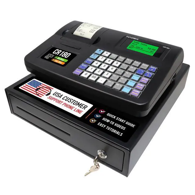 Alt view image 2 of 7 - CR180 Electronic Cash Register, Steel Cash Drawer, Compact Design, Black