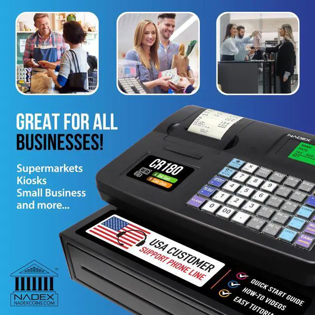 Alt view image 7 of 7 - CR180 Electronic Cash Register, Steel Cash Drawer, Compact Design, Black