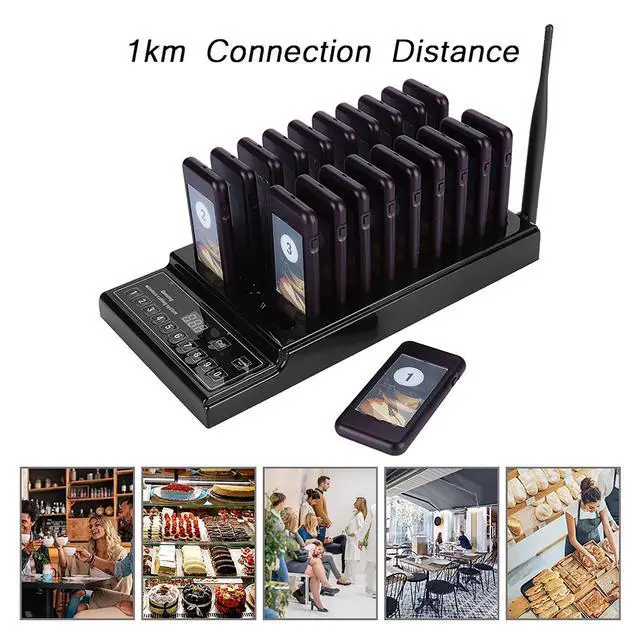 Alt view image 2 of 7 - 20-Pack Guest Paging System for Restaurants Food Trucks Coffee Shops Offices - 1,000-Meter Wireless Range with 20 Receivers Black