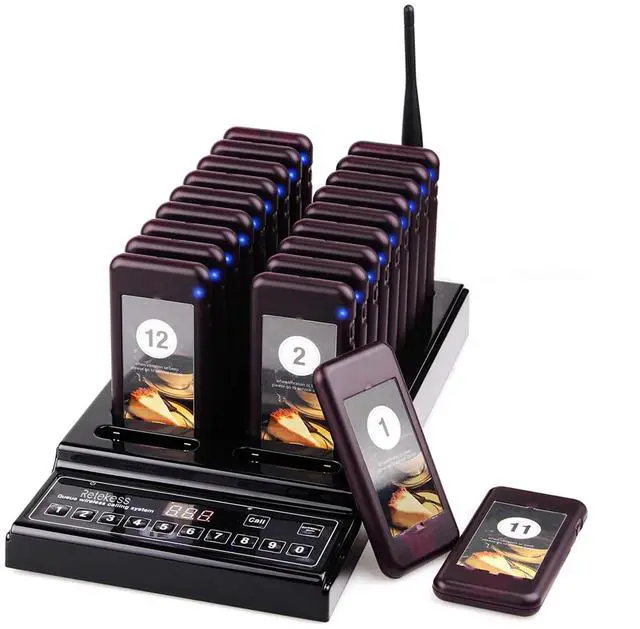 Main image of 20-Pack Guest Paging System for Restaurants Food Trucks Coffee Shops Offices - 1,000-Meter Wireless Range with 20 Receivers Black