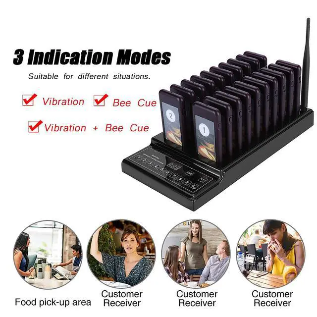 Alt view image 3 of 7 - 20-Pack Guest Paging System for Restaurants Food Trucks Coffee Shops Offices - 1,000-Meter Wireless Range with 20 Receivers Black