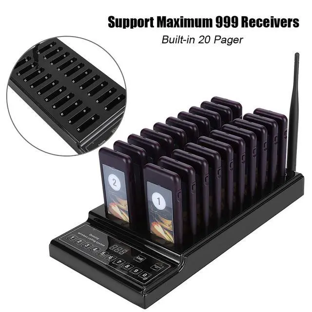 Alt view image 5 of 7 - 20-Pack Guest Paging System for Restaurants Food Trucks Coffee Shops Offices - 1,000-Meter Wireless Range with 20 Receivers Black