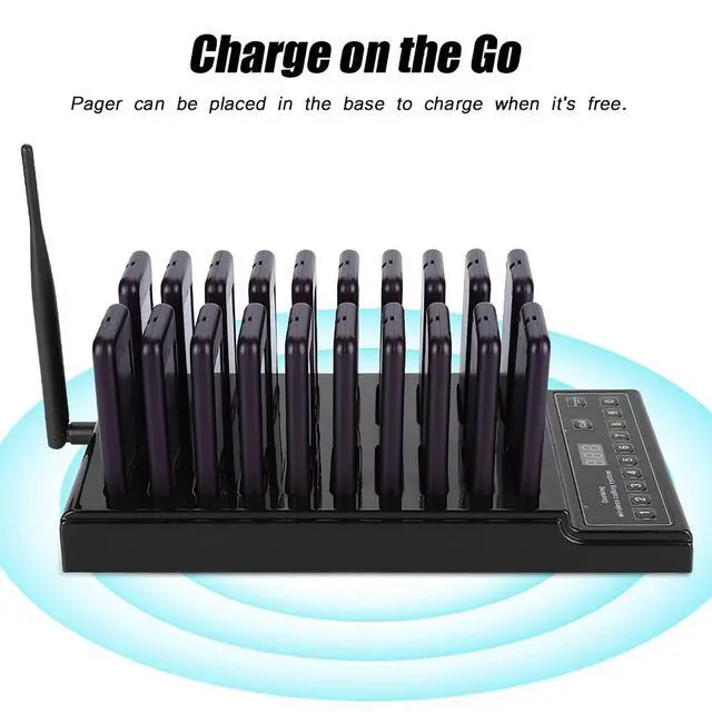 Alt view image 4 of 7 - 20-Pack Guest Paging System for Restaurants Food Trucks Coffee Shops Offices - 1,000-Meter Wireless Range with 20 Receivers Black