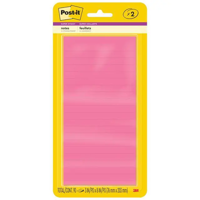 Alt view image 2 of 7 - Super Sticky Notes, 3 in. x 8 in., Energy Boost Collection, 24-Pack | 45 Sheets/Pad, 48 Pads, Lined, Recyclable, Assorted Colors