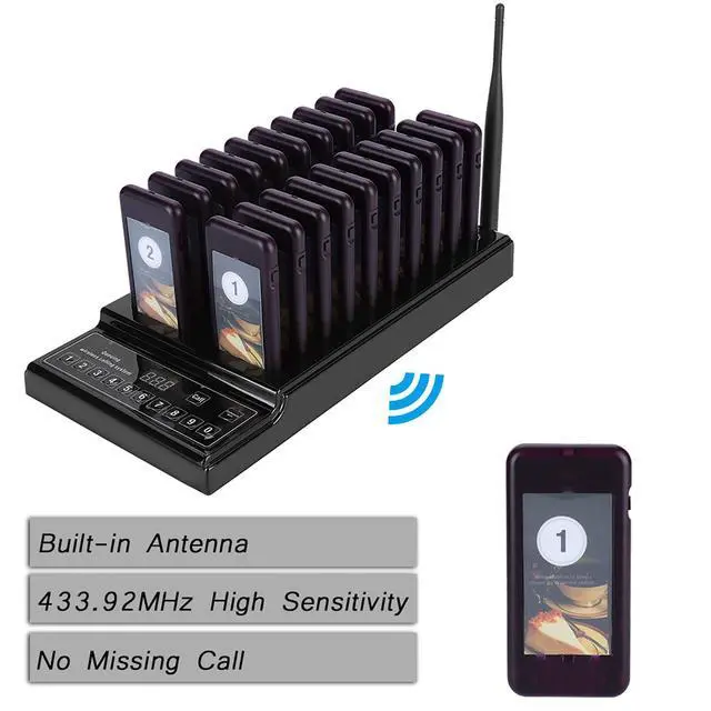 Alt view image 6 of 7 - 20-Pack Guest Paging System for Restaurants Food Trucks Coffee Shops Offices - 1,000-Meter Wireless Range with 20 Receivers Black