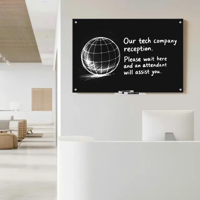 Alt view image 5 of 7 - Magnetic Glass Dry Erase White Board, 48" x 32" Black Glass Board for Wall Mounted, Includes 6 Magnets with Marker Tray, 3 Markers and 1 Eraser for Classroom Home, Office Supplies