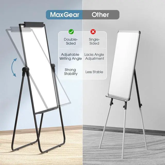 Alt view image 3 of 7 - Easel Whiteboard, 40" x 28" Double Sided Dry Erase Board with Stand | Large White Board Height Adjustable and 360 Degree Rotation Classroom Easel for Home & Office Flip Chart Stand