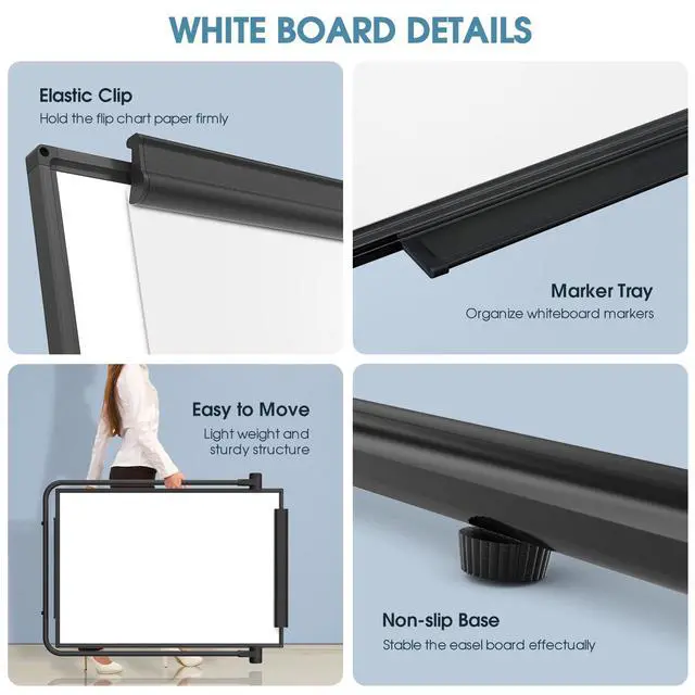 Alt view image 7 of 7 - Easel Whiteboard, 40" x 28" Double Sided Dry Erase Board with Stand | Large White Board Height Adjustable and 360 Degree Rotation Classroom Easel for Home & Office Flip Chart Stand