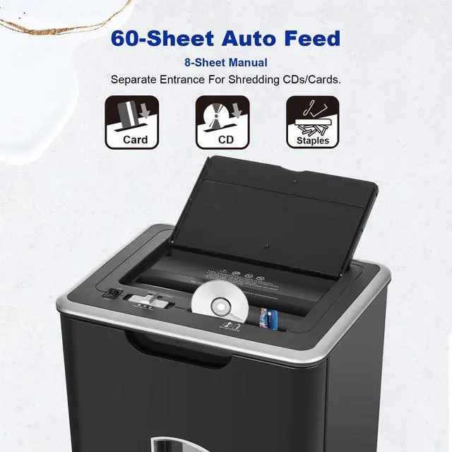 Alt view image 2 of 7 - 60 Sheets Auto Feed Paper Shredder for Home Office | P-4, 15 Mins Runtime, 5.8 gal, Shreds CDs & Credit Cards