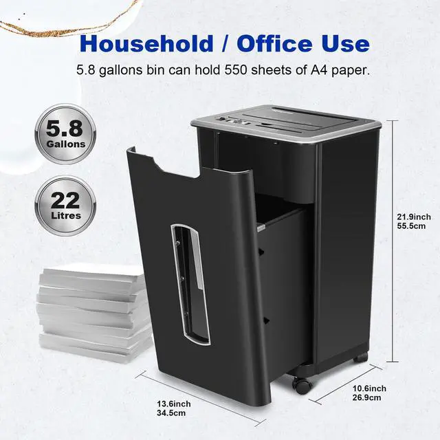 Alt view image 4 of 7 - 60 Sheets Auto Feed Paper Shredder for Home Office | P-4, 15 Mins Runtime, 5.8 gal, Shreds CDs & Credit Cards