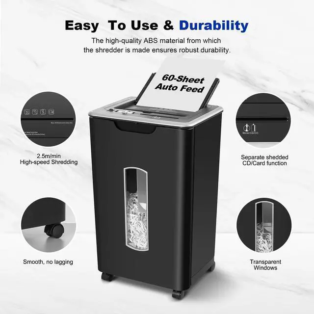 Alt view image 7 of 7 - 60 Sheets Auto Feed Paper Shredder for Home Office | P-4, 15 Mins Runtime, 5.8 gal, Shreds CDs & Credit Cards