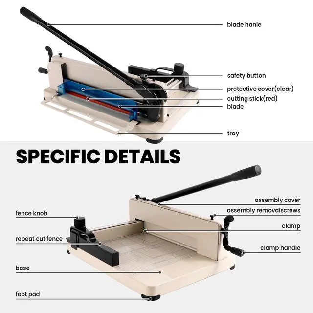 Alt view image 4 of 7 - Heavy Duty Paper Cutter, Guillotine Paper Cutter, A4 12" Stack Paper Trimmer, 400 Sheets Paper Cutters for Office Home School (A4-12)