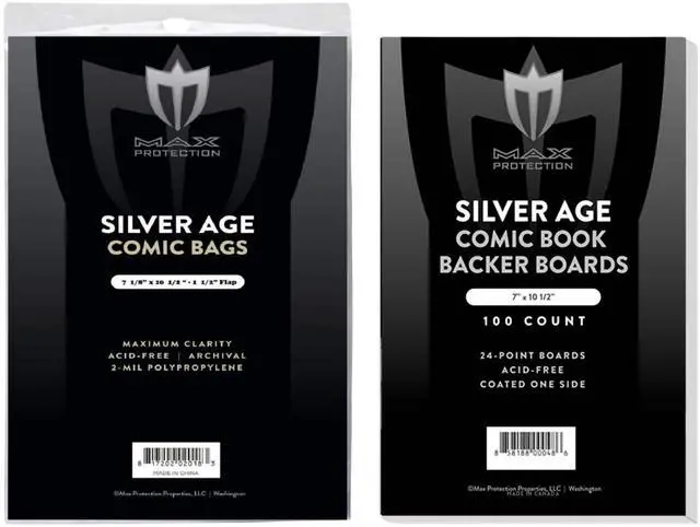 Main image of Silver Age Comic Book Bags and Boards 1000 Pack - 2 Mil Archival-Safe Bags with 24pt Thick Acid-Free Boards - Precision-Cut for 1956-1970 Era Comics