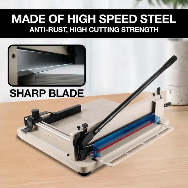 Alt view image 2 of 7 - 12 Inch Guillotine Paper Cutter, Commercial Paper Cutter Heavy Duty Stack Trimmer with 400 Sheets Capacity, Manual Paper Cutter with HSS Blade, Safety Lock & Metal Base for Cardstock, Leather & Books