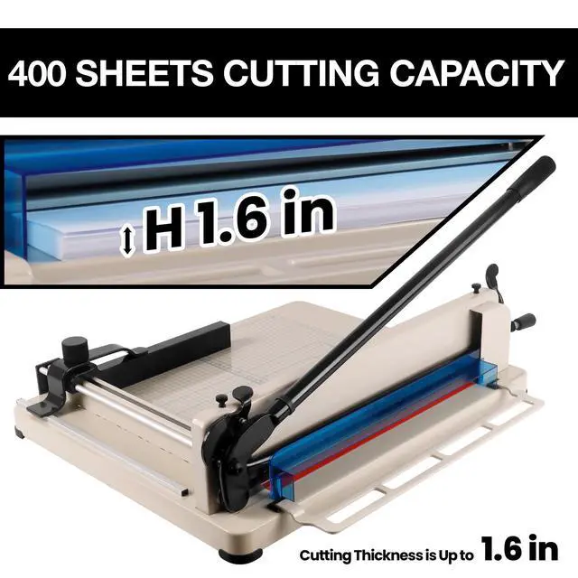 Alt view image 5 of 7 - 12 Inch Guillotine Paper Cutter, Commercial Paper Cutter Heavy Duty Stack Trimmer with 400 Sheets Capacity, Manual Paper Cutter with HSS Blade, Safety Lock & Metal Base for Cardstock, Leather & Books