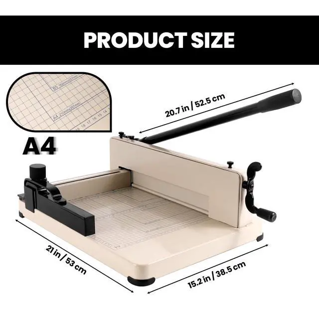 Alt view image 6 of 7 - 12 Inch Guillotine Paper Cutter, Commercial Paper Cutter Heavy Duty Stack Trimmer with 400 Sheets Capacity, Manual Paper Cutter with HSS Blade, Safety Lock & Metal Base for Cardstock, Leather & Books