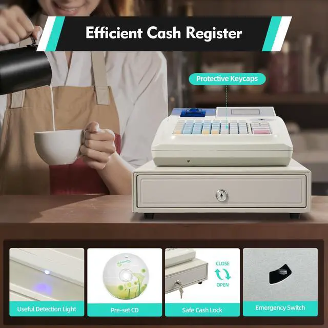 Alt view image 4 of 7 - Electronic Cash Register, POS Casher Thermal Printing Electronic with Receipt and Journal Printers,48 Keys 8 Digital LED Cash Register for Small Business,Retailer,Supermarket,Grocery,Convenience