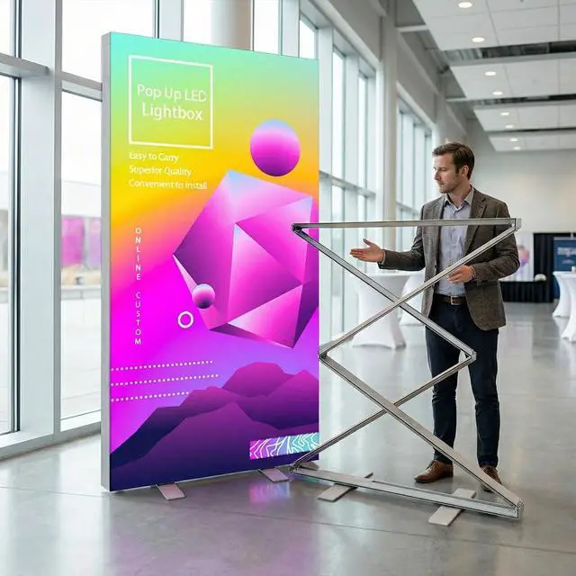 Main image of Custom Backlit Banner Stand Folding Pop Up LED Fabric Lightbox | SEG Light Box Display Backlit Banner Display for Trade Show Backdrop Booth