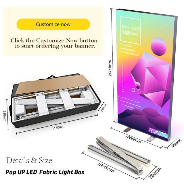 Alt view image 3 of 7 - Custom Backlit Banner Stand Folding Pop Up LED Fabric Lightbox | SEG Light Box Display Backlit Banner Display for Trade Show Backdrop Booth