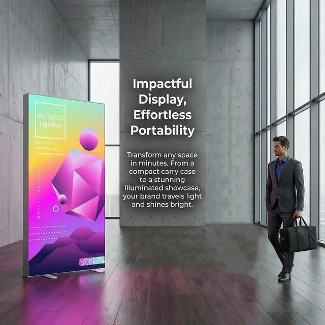 Alt view image 2 of 7 - Custom Backlit Banner Stand Folding Pop Up LED Fabric Lightbox | SEG Light Box Display Backlit Banner Display for Trade Show Backdrop Booth