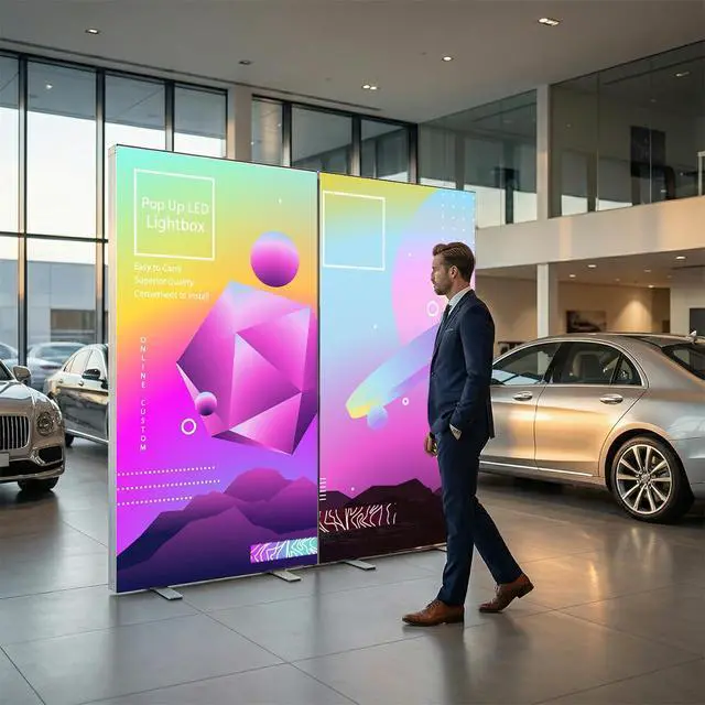Alt view image 5 of 7 - Custom Backlit Banner Stand Folding Pop Up LED Fabric Lightbox | SEG Light Box Display Backlit Banner Display for Trade Show Backdrop Booth