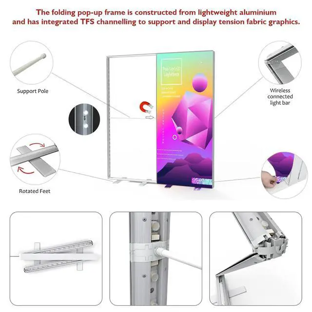 Alt view image 7 of 7 - Custom Backlit Banner Stand Folding Pop Up LED Fabric Lightbox | SEG Light Box Display Backlit Banner Display for Trade Show Backdrop Booth