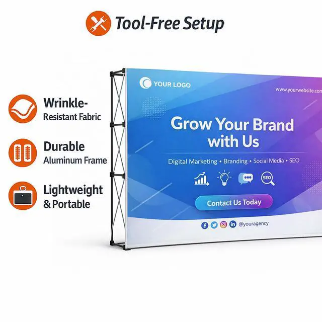 Alt view image 3 of 7 - Fabric Pop Up Straight Display Frame Only, Aluminium Hardware Stand for Trade Show Backdrop Booth, Portable Exhibition Display (10 x 8 ft)