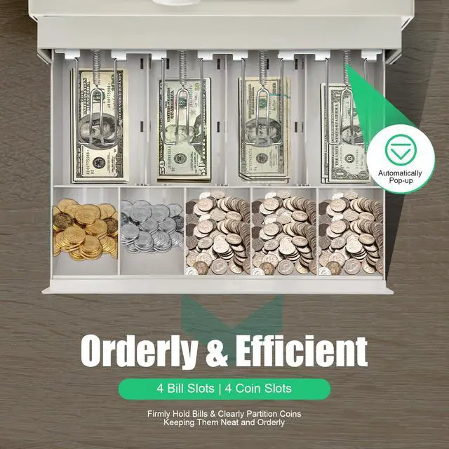 Alt view image 4 of 7 - Electronic Cash Register, 48 Keys Commercial Cash Register with LED Display and Thermal Printer Head, 4 Bill 5 Coin Tabletop Cash Register Drawer Receipt Printer for Retailer Supermarket