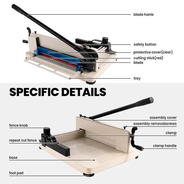 Alt view image 4 of 7 - Heavy Duty Paper Cutter,Guillotine Paper Cutter,A4 12" Stack Paper Trimmer,400 Sheets Paper Cutters for Office Home School (A3-17)