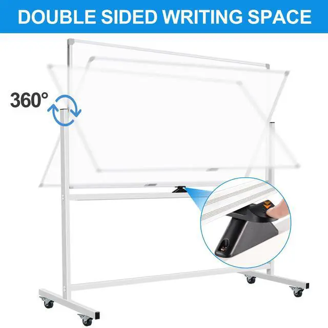 Alt view image 2 of 7 - Mobile Whiteboard on Wheels 60 X 40, Double-Sided Large Rolling White Board Dry Erase Board with Stand, Magnetic Whiteboard with Stand, Portable Standing Whiteboard for Home Office School