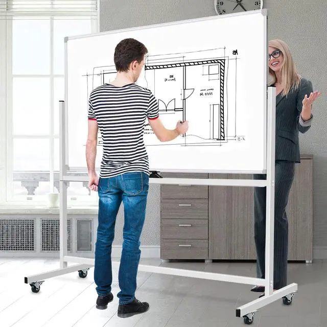 Alt view image 3 of 7 - Mobile Whiteboard on Wheels 60 X 40, Double-Sided Large Rolling White Board Dry Erase Board with Stand, Magnetic Whiteboard with Stand, Portable Standing Whiteboard for Home Office School