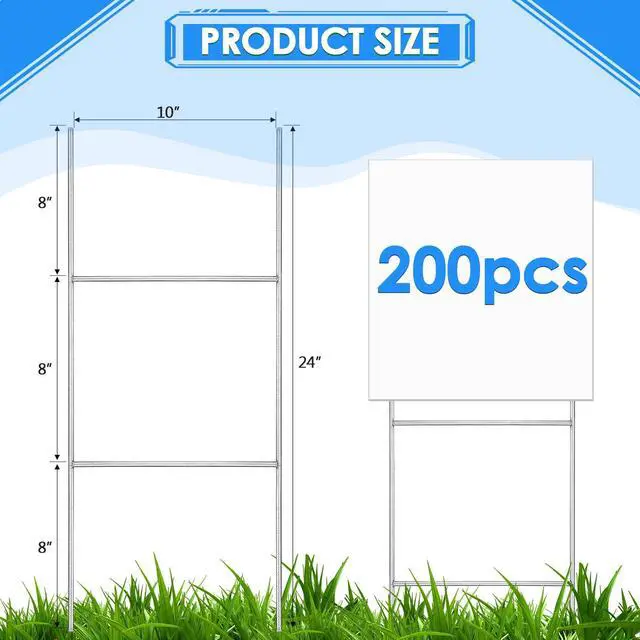 Alt view image 2 of 7 - 200 Pcs H Stake for Yard Sign 24'' x 10'' Metal Heavy Duty H Frame Lawn Wire Stake Metal Sign Holder Bulk for 250 Anniversary USA 4mm 5mm Corrugated Signs Board Guidepost Yard Garden Decor