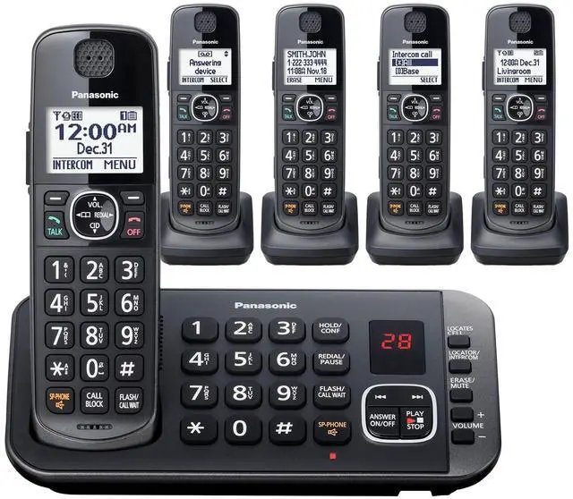 Main image of DECT 6.0 Expandable System, Cordless Phones with Answering Machine and Call Blocking - 5 Cordless Phones 5 Handsets - KX-TGE645M (Metallic Black)