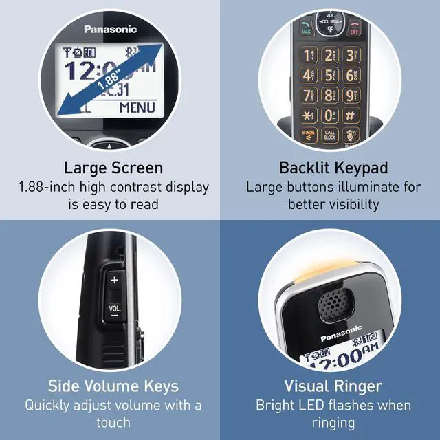 Alt view image 3 of 7 - DECT 6.0 Expandable System, Cordless Phones with Answering Machine and Call Blocking - 5 Cordless Phones 5 Handsets - KX-TGE645M (Metallic Black)