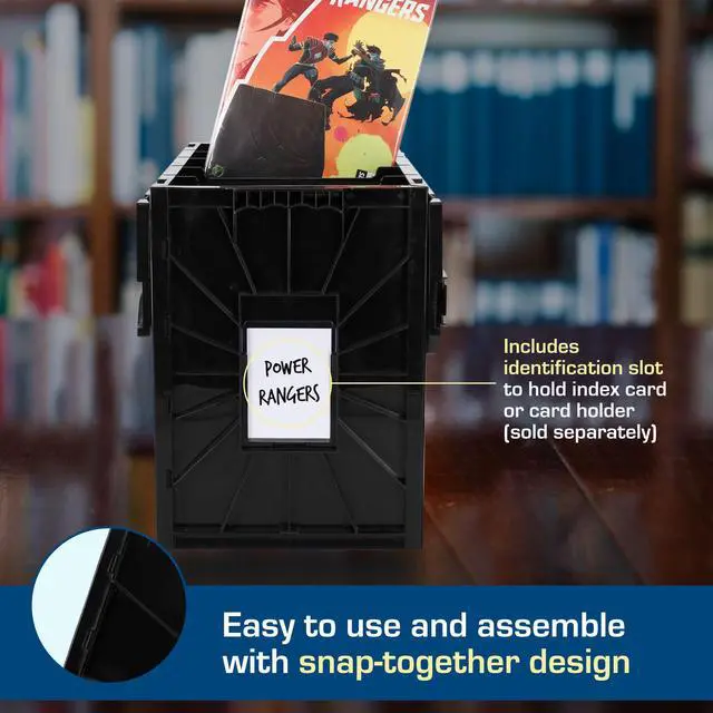 Alt view image 4 of 6 - Long Comic Book Bin - 2 Pack | Heavy Duty Comic Book Storage Box | Stackable Comic Bin Organizer for 300 Comics Each | Acid-Free Plastic Box with Divider & Label Slot