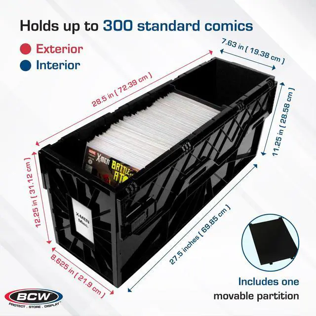 Alt view image 3 of 6 - Long Comic Book Bin - 2 Pack | Heavy Duty Comic Book Storage Box | Stackable Comic Bin Organizer for 300 Comics Each | Acid-Free Plastic Box with Divider & Label Slot