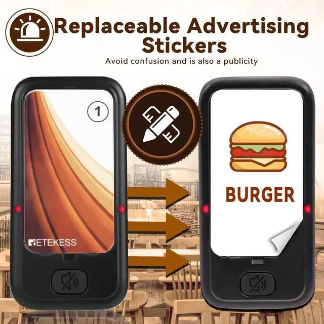 Alt view image 5 of 7 - TD173 Restaurant Pager System, Buzzers for Restaurant, Turn Off The Beep, Custom Stickers, 20 Pagers with Buzzer Vibration Flash for Food Court, Hotels, Churches