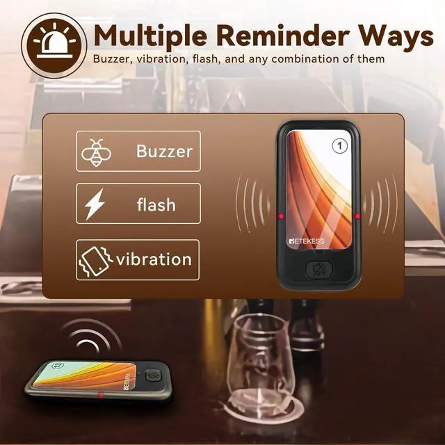Alt view image 4 of 7 - TD173 Restaurant Pager System, Buzzers for Restaurant, Turn Off The Beep, Custom Stickers, 20 Pagers with Buzzer Vibration Flash for Food Court, Hotels, Churches