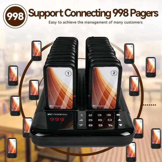 Alt view image 6 of 7 - TD173 Restaurant Pager System, Buzzers for Restaurant, Turn Off The Beep, Custom Stickers, 20 Pagers with Buzzer Vibration Flash for Food Court, Hotels, Churches
