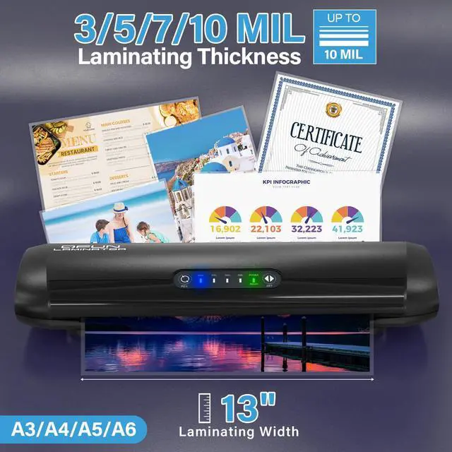 Alt view image 2 of 7 - 3-10 Mil Commercial Laminator Machine with Laminating Sheets, 4-Roller Jam-Free Thermal Laminator Machine 11x17, Fast Warm-up 13 Inch Laminating Machine, Hot Lamination Machine for Office School Home
