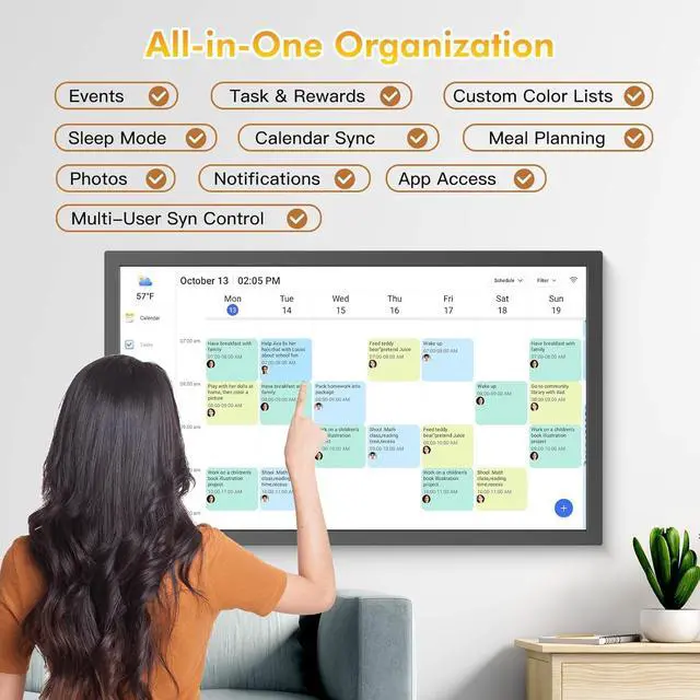 Alt view image 2 of 7 - 24" Digital Calendar Electronic-eCalendar WhiteBoard-Meal-Planner- Display for Family Schedule, To Do List, Star Reward, No Subscription, Sync Online iCloud Outlook via App, Wall Mount, Gifts for Mom