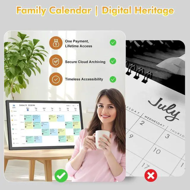 Alt view image 7 of 7 - 24" Digital Calendar Electronic-eCalendar WhiteBoard-Meal-Planner- Display for Family Schedule, To Do List, Star Reward, No Subscription, Sync Online iCloud Outlook via App, Wall Mount, Gifts for Mom