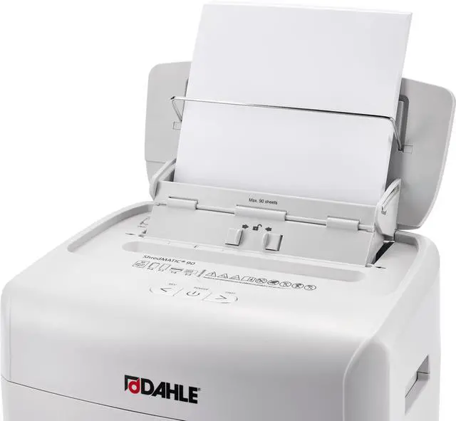 Alt view image 2 of 7 - ShredMATIC SM 90 Auto-Feed Paper Shredder, Cross Cut, 90 Sheet Feed Tray, German Engineered, Jam Protection, Oil Free, SmartPower, P-4 Security, Shreds Staples/Paper Clips/Credit Cards