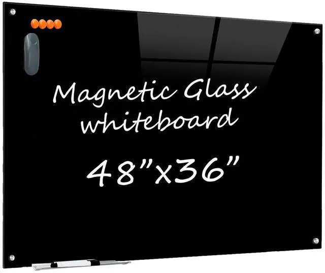 Main image of Glass Dry Erase Black Board - Magnetic Blackboard 48"X36" Frameless Whiteboard Clear Glass Boards with Super Strong Magnets, Wall Mounted for Office, Classroom and Home