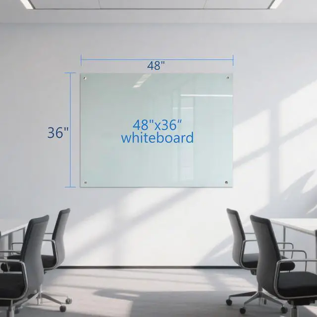 Alt view image 6 of 7 - Glass Dry Erase White Board - 48 x 36 Inches Magnetic Glass Whiteboard for Wall Mounted, 4' x 3' Frameless Boards for Classroom Home, Office Supplies