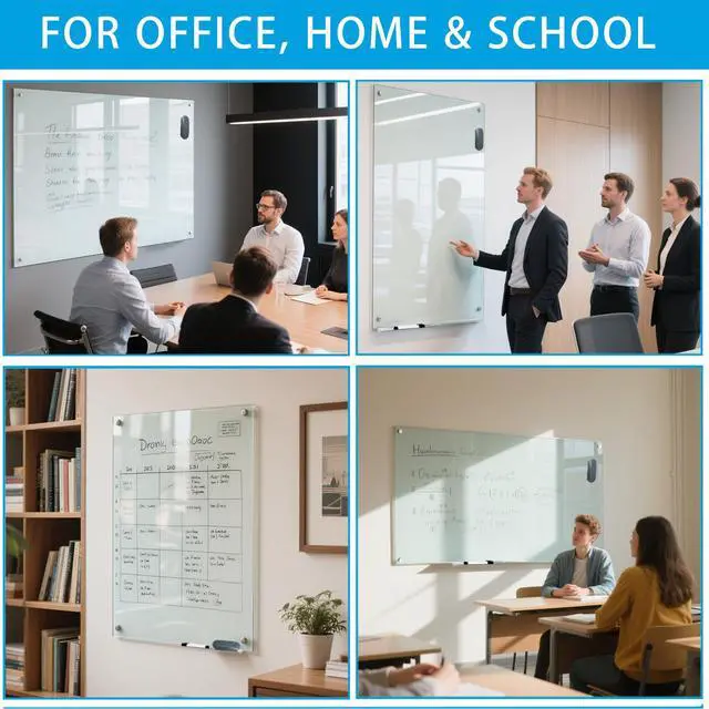 Alt view image 7 of 7 - Glass Dry Erase White Board - 48 x 36 Inches Magnetic Glass Whiteboard for Wall Mounted, 4' x 3' Frameless Boards for Classroom Home, Office Supplies