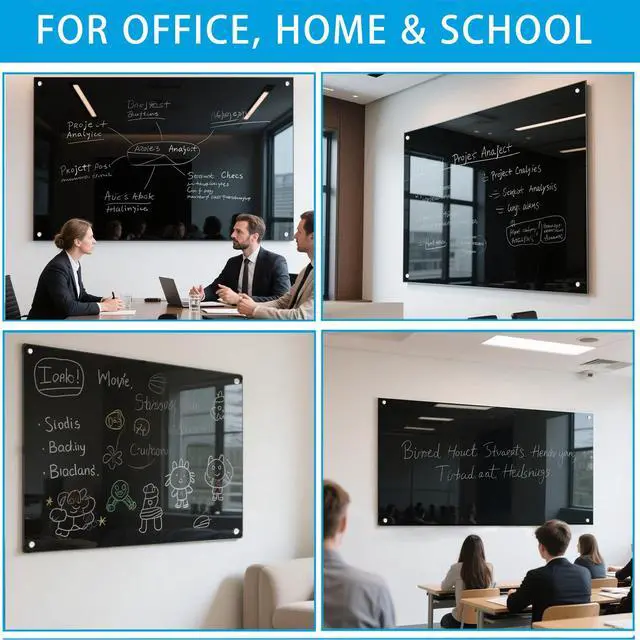 Alt view image 6 of 7 - Glass Dry Erase Black Board - Magnetic Blackboard 48"X36" Frameless Whiteboard Clear Glass Boards with Super Strong Magnets, Wall Mounted for Office, Classroom and Home